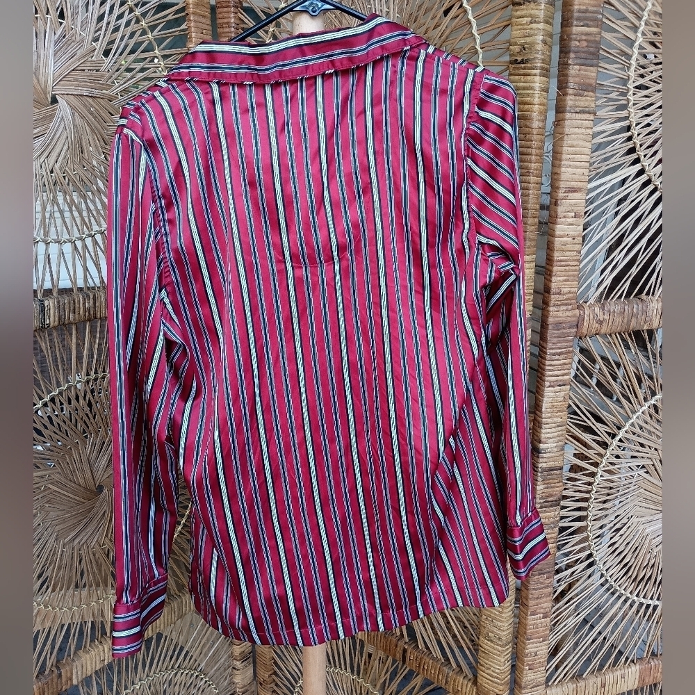 Chaps Striped Red Women's Satin Material Pajamas Set_Med - Picture 4 of 6